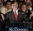 Republican Bob McDonnell greets supporters after winning the Virginia governor