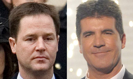 Nick Clegg and Simon Cowell. Photograph: Dan Jones/National Pictures/cpna and Ken McKay/Rex Features