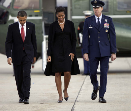 Obama visits Fort Hood: Barack Obama and first lady Michelle Obama, before they board Air Force One