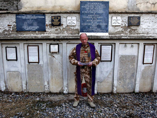 Armistice Day: chaplain before a Remembrance Day ceremony at British cemetery in Kabul