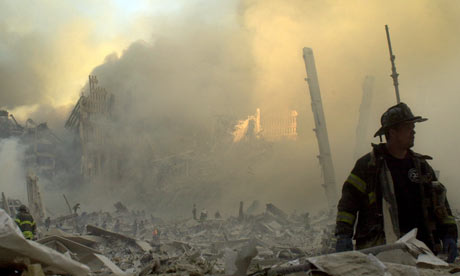 A firefighter at the site of the World Trade Centre in New York on September 11 2001