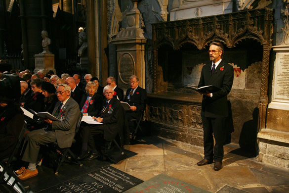 Armistice day: Jeremy Irons reads Last Post by Carol Ann Duffy at Westminster abbey