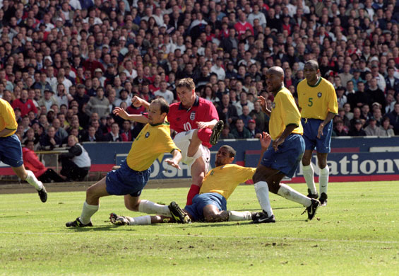 England v Brazil: Michael Owen scores