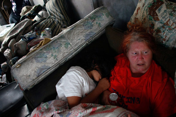 Homelessness: Mary Trody and her daughter, Annie Thomas, sit together in a van