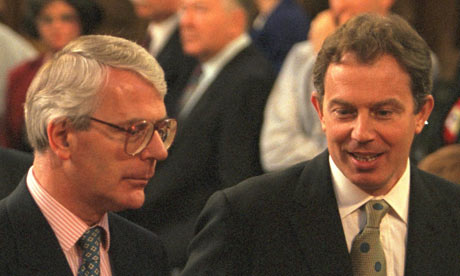 Tony Blair with John Major at the Queen's speech in 1997.
