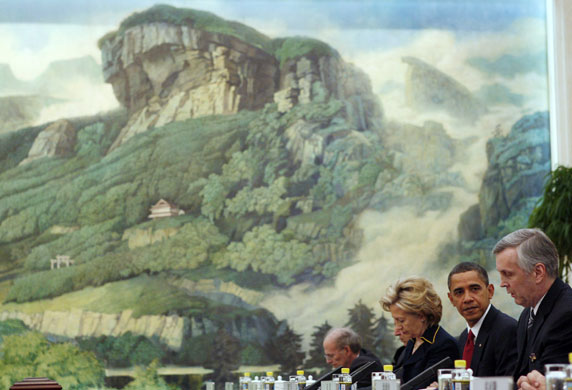 obama in china: Barack Obama at a meeting with Chinese President Hu Jintao in Beijing