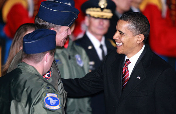 Obama in Asia: President Barack Obama arrives at a US military airbase in Osan South Korea