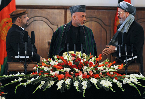 Hamid Karzai: President Hamid Karzai with Karim Khalili and Mohammad Qasim Fahim