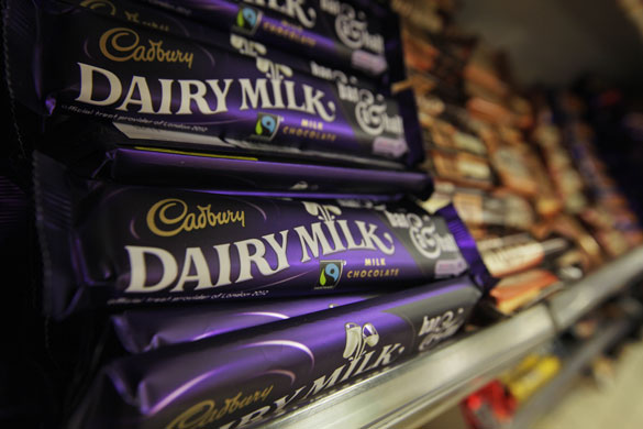 Week in Business: Cadbury chocolate bars on a supermarket shelf in London. 