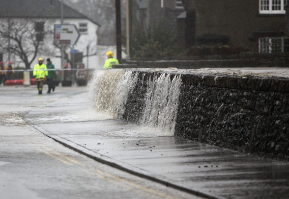 bad weather in uk: flooding in Keswick, Cumbria