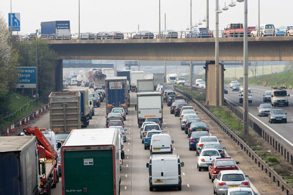 M1 motorway: 2007: Heavy traffic travelling on M1 motorway in Hertfordshire