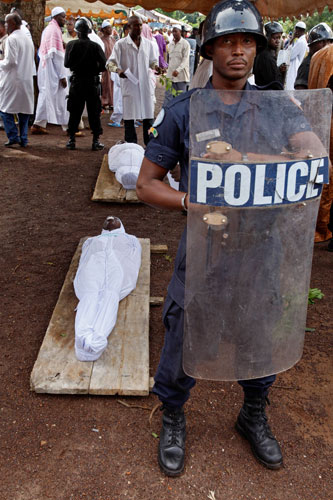 Guinea unrest: Bodies of victims killed during a rally, lie in the main mosque