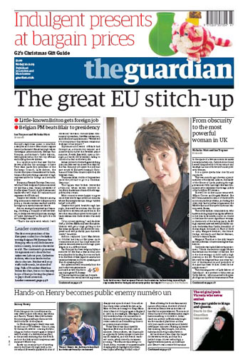 European front covers: European newspaper front covers UK: The Guardian