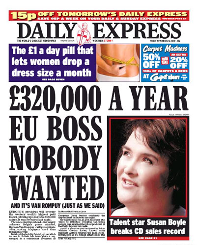 European front covers: European newspaper front covers UK: Daily Express