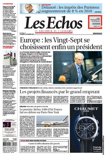 European front covers: European newspaper front covers France: Les Echos