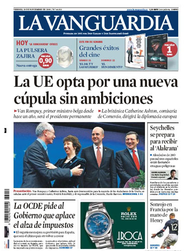 European front covers: European newspaper front covers Spain: La Vanguardia