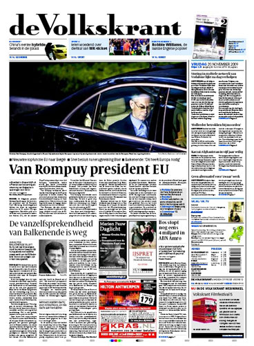 European front covers: European newspaper front covers Netherlands: DeVolkskrant