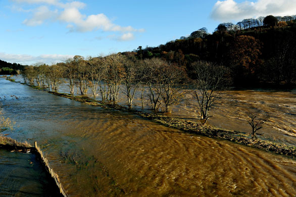 Weather floods: The river Tweed at Boleside near Selkirk in the Scottish borders