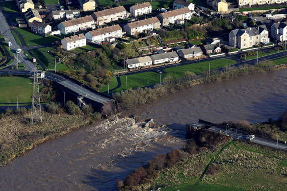 Weather floods: The destroyed Northside bridge, in Workington in Cumbria