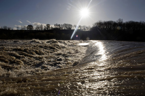 Weather floods: The Ethrick river in flood near to Selkirk, Scottish borders