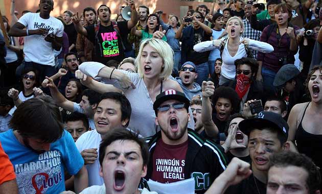 Students and supporters chant