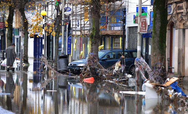 Cockermouth floods: Debris left behind by flooding in Cockermouth High Street in Cumbria 