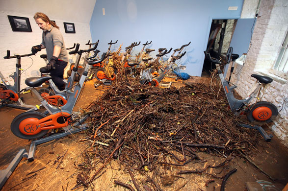 Cockermouth floods: Branches and twigs litter a gym as flood water recedes