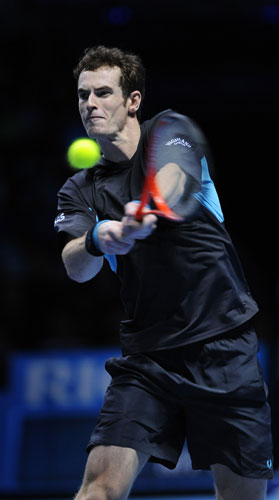 ATP World Tennis Finals: Andy Murray in action in his three set victory over Juan Martin Del Potro