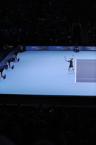 ATP World Tennis Finals: Andy Murray serves in the first set 