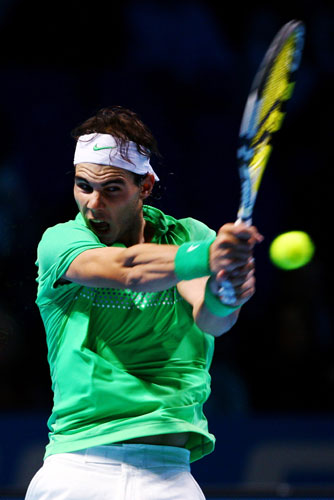 ATP World Tour Tennis: Rafael Nadal of Spain returns the ball 