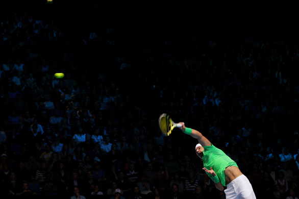 ATP World Tour Tennis: Spain's Rafael Nadal in action during his group match