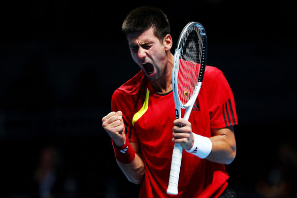 ATP World Tour Tennis: Novak Djokovic of Serbia reacts during the men's singles