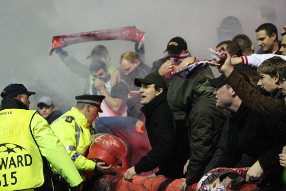 British Teams 2: The Stuttgart fans let off a flare as they celebrate Rudy's opening goal