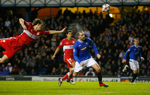 Brit Teams 3: Rangers' Kris Boyd heads the ball over the bar to miss a scoring chance