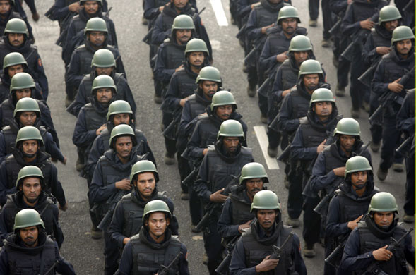 Mumbai attack anniversary: Police march near the seafront