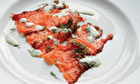 Beetroot-cured salmon with dill creme fraiche recipe