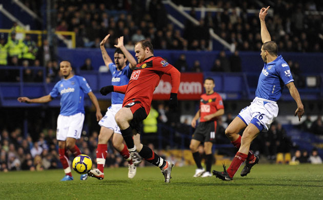 Pompey v United: Wayne Rooney scores his, and United's second
