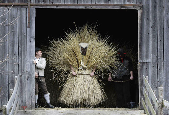 30 November 2009: Bischofswiesen, Germany: People in traditional Bavarian costumes