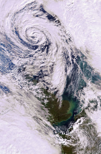 Satellite Eye on Earth: A depression covering most of the North Sea and the British Isles