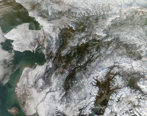 Satellite Eye on Earth: Snowy central Alaska: Bering Strait
