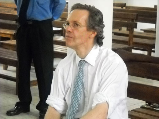 Simon Mann: Simon Mann listening to the pardon ceremony in Malabo
