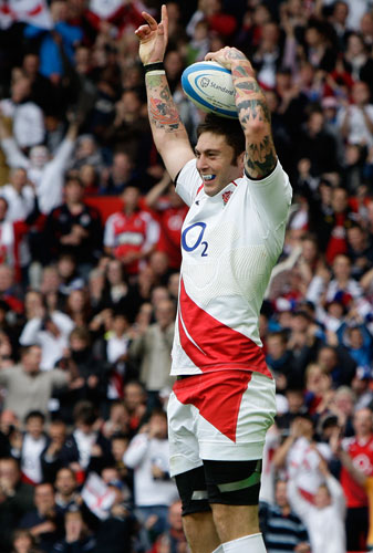 England Rugby Team: England's Matt Banahan celebrates his try against Argentina 