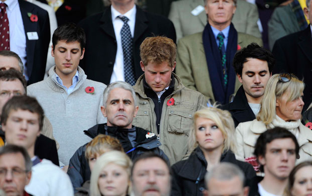 England v Australia: Prince Harry bows his head during the minute silence for Remembrance Sunday