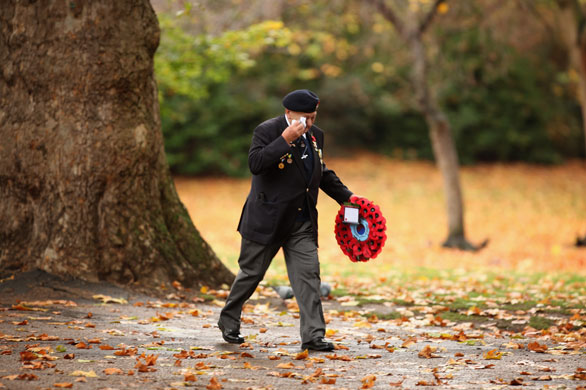 Remembrance Sunday: A ex-serviceman walks through St James's Park to attend Remembrance Sunday