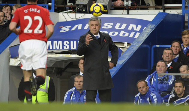Chelsea v Man Utd: Carlo Ancellotti throws the ball back