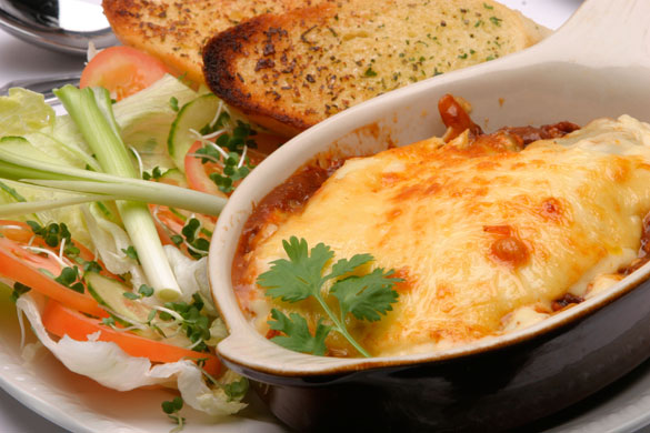 School dinners: Lasagne with garlic bread