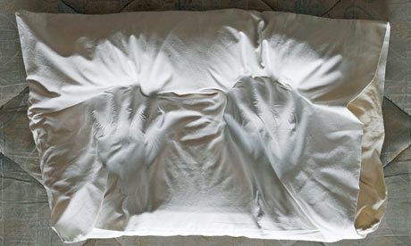 Sleep, pillow with handprints