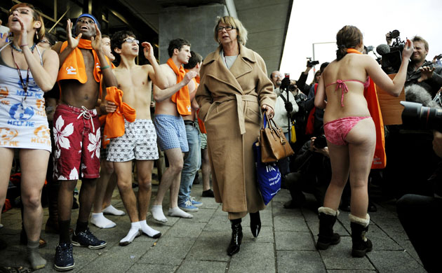 Copenhagen Diary: COP 15 American youth group in their underwear outside The Bella Centre