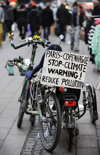 Copenhagen diary: COP15 A bicycle is seen parked on a busy shopping street 