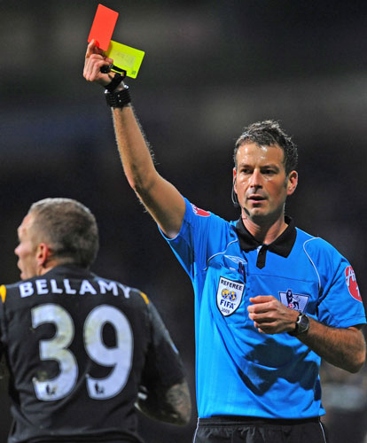 Sat round up: Manchester City's Welsh forward Craig Bellamy is sent off